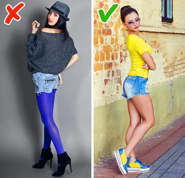 Kết hợp legging có màu với quần short jeans