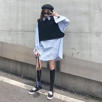 Áo len tay ngắn mặc kèm áo sơ mi oversize