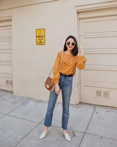 Quần jeans Ulzzang phối với áo bèo