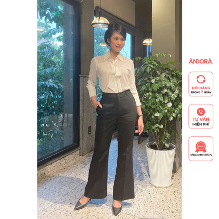 Quần ống loe nữ công sở cạp cao màu đen - FLARED TROUSERS